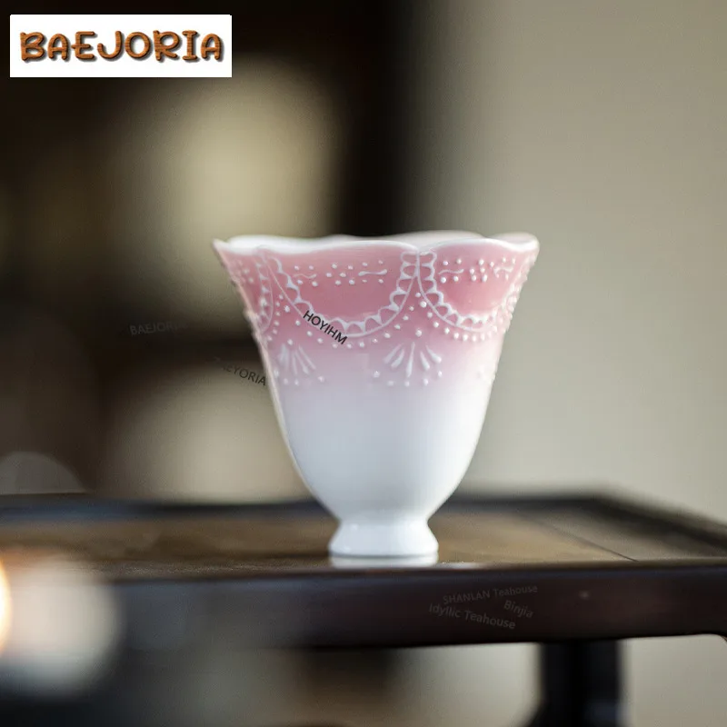 BAEJORIA 50ml Hand-painted Pink Bead Curtain Arita Porcelain Teacup Chic Tea Bowl Tea Pair Smelling Cup Jianzhan Master Cups Cha