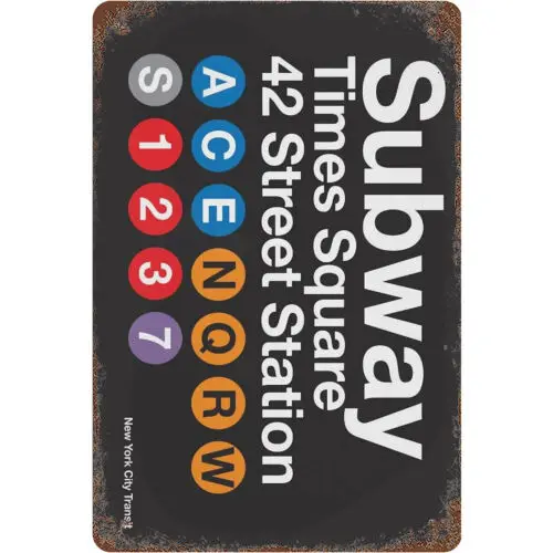 Metal Tin Sign 8x12 Vintage New York City Transit Subway Wall Decor Downtown sign sign sign