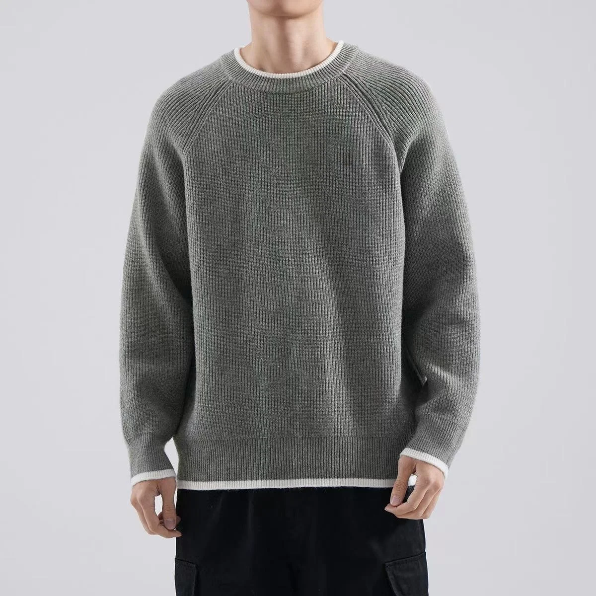 Loose Fit Herren Strickpullover rund Ne Overhead Fake Zweiteiler Sle Casual Inner Wear Lazy Sle oulder Insert Sve