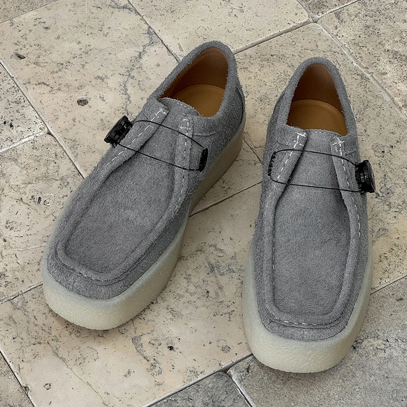 Spring and Autumn Men Thick Soled Retro Derby Shoes Rotating Buckle Casual Personalized Youth Fashion Trend Kangaroo Shoes