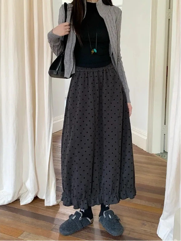 

plus Size Retro Polka Dot Bloomer Skirt High Waist Slimming Autumn Winter New Style Versatile Mid-Length Knee-Length Skirt