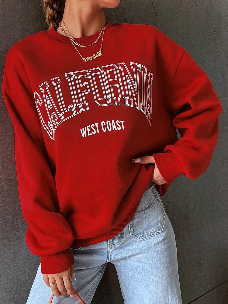 California West Coast Print Female Sweatshirts Long Sleeves O-neck Pullovers Korean Trend Woman hoodie Sporty and Rich Clothing