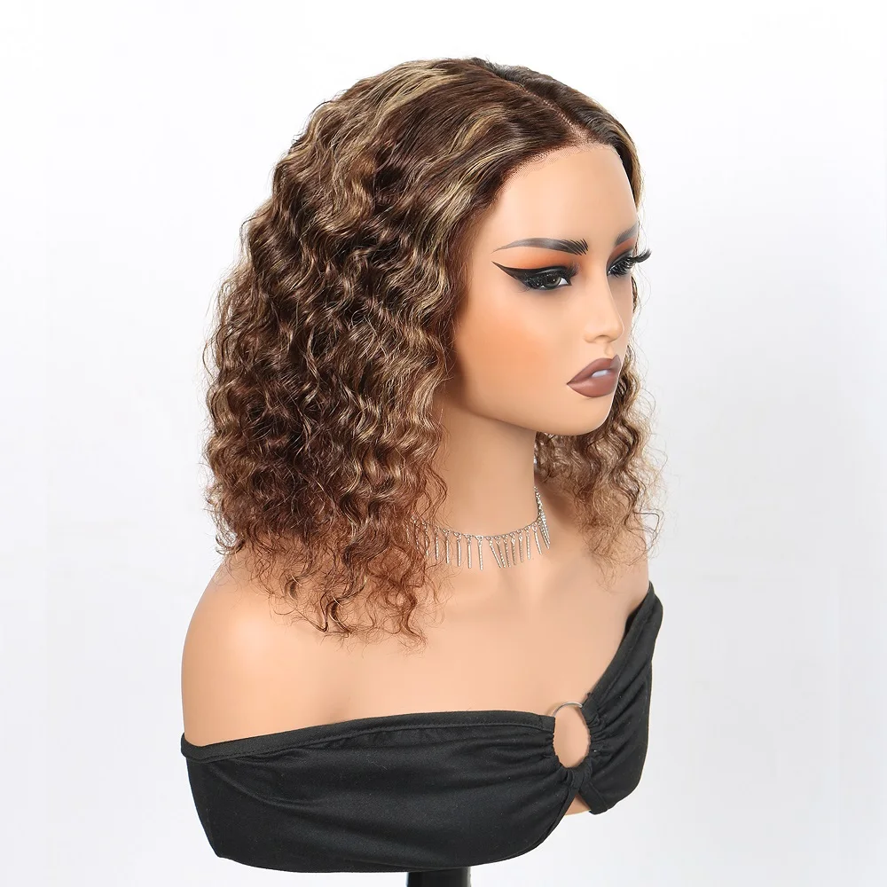 

6x4 Pre Cut Lace 4/27 Bob Wig Human Hair Pre Plucked Glueless Deep Wave Wig Human Hair Highlight Wear and Go Bob Wigs for Women