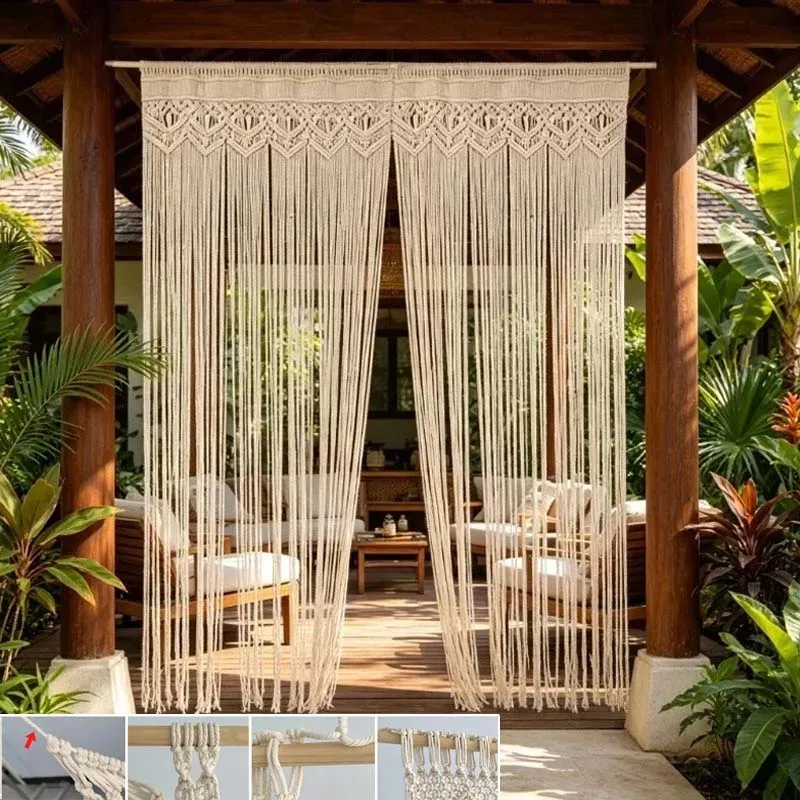 1PC Handwoven Door Curtains Bohemian Tassel Wall Hanging Tapestry for Window Doorway Room Divider Wedding Backdrop Home Decor