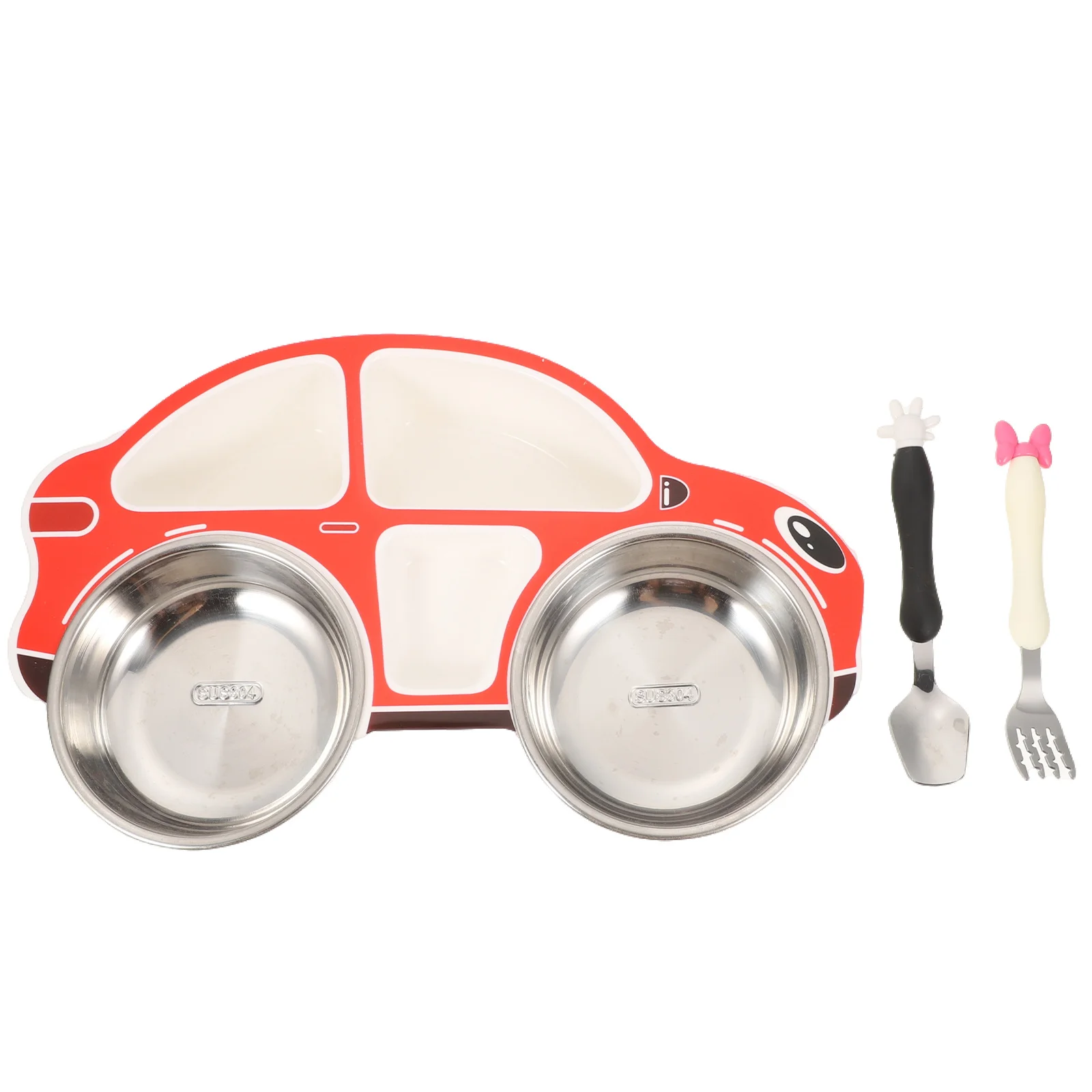 

1Set Children's Divided Food Plate Car-Shaped Kids Plate Spoon Fork Cartoon Style High Temperature Resistant Safe Material