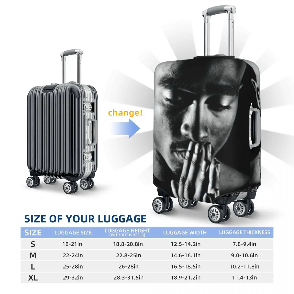 Tupac 2pac Pious Suitcase Cover Vacation Celebrity Practical Luggage Case Travel Protector