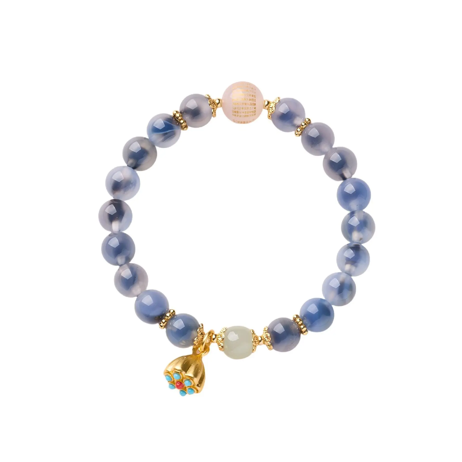 Five Elements Natural Sugar Heart Agate Bracelet Beaded Women's Sweet Heart Agate HandString Temple Taoist Lucky Jewelry Gifts 5