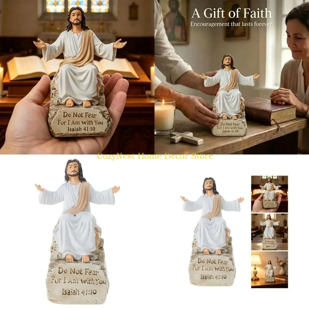 92MF Religious Resin Jesuses Open Arm Statue With Inspirational Bible Verses Base