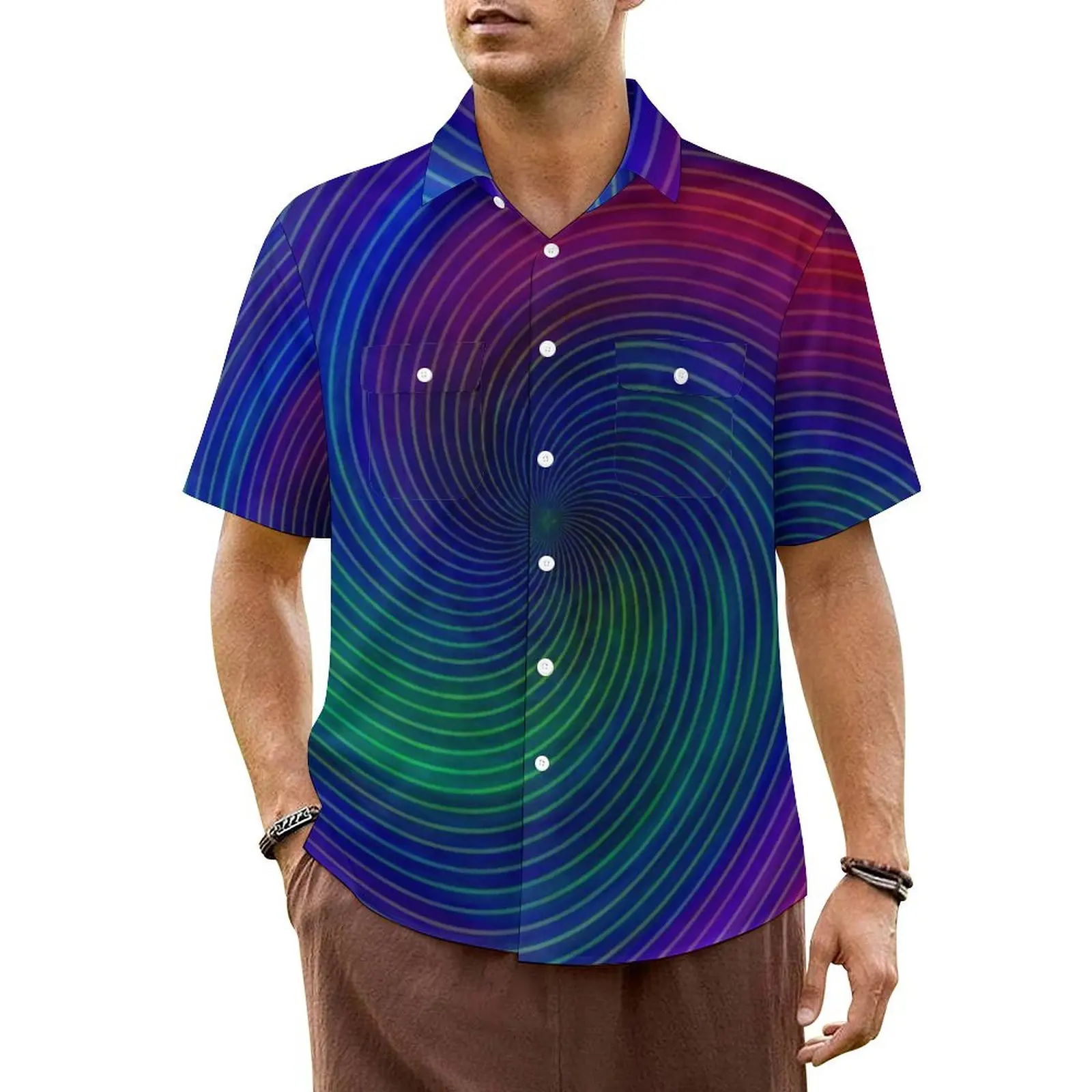 Hippie Tiedyed Beach Shirt Rainbow Swirl Print Hawaiian Casual Shirts Men Novelty Blouses Short-Sleeve Streetwear Custom Clothes