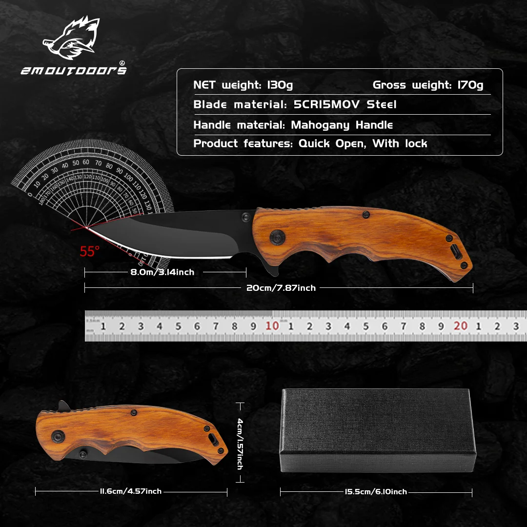 1pc outdoor folding knife, high hardness stainless steel knife solid wood handle, convenient fruit knife, can be used for outdoo