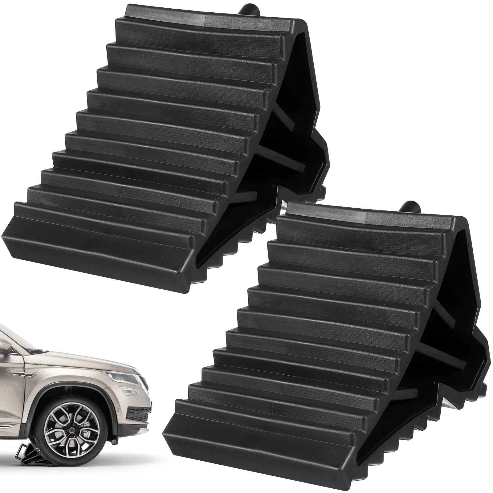 

2 Pcs Tire Positioner Durable Wheel Chock Heavy Duty Non Slip Bottom Built In H Truck Accessories Car Anti Silp Rubber Stop