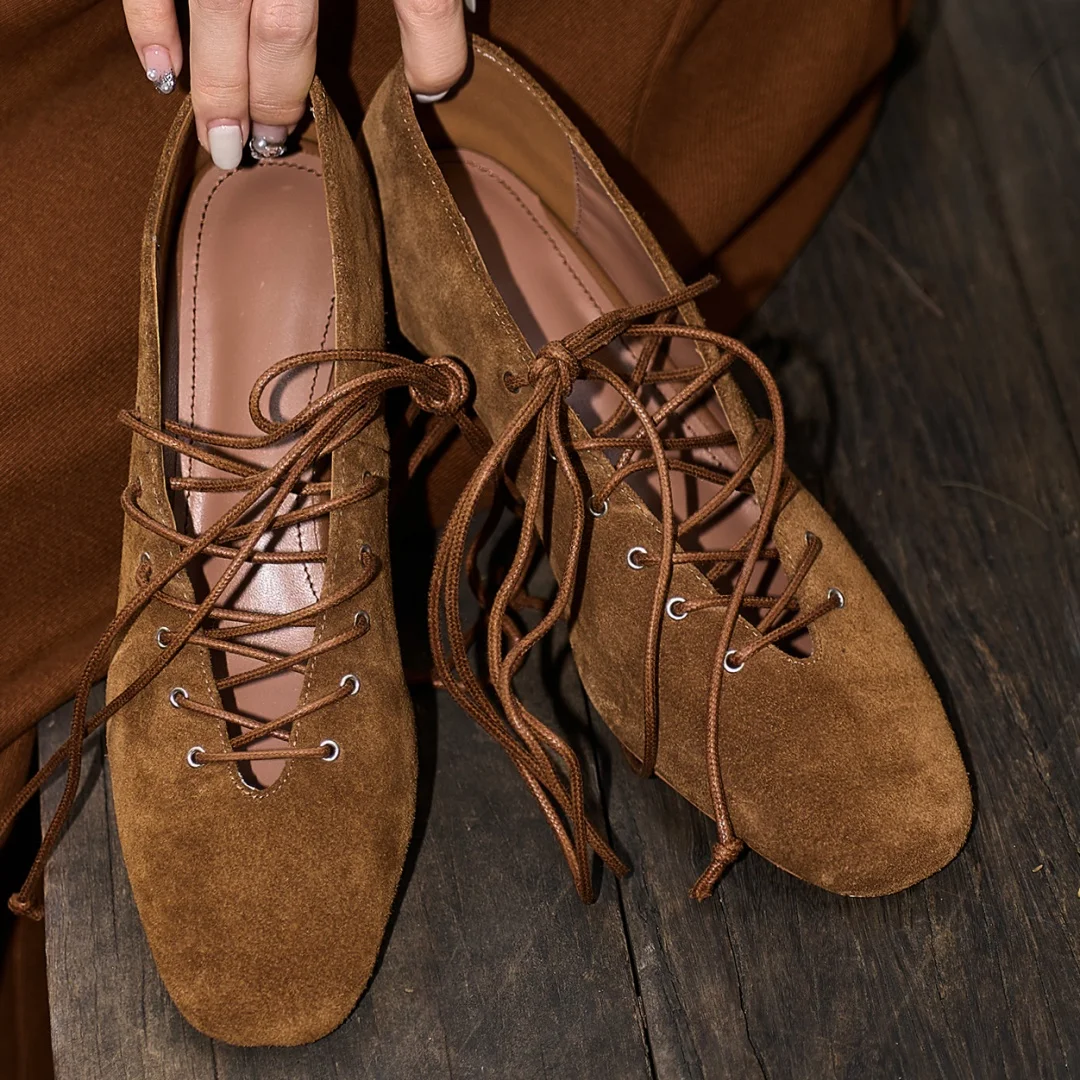 Dames natuurlijk suède veterschoenen met vierkante neus 3,5 cm kittenhak elegante dames slanke dagelijkse kleding hakken voor dames