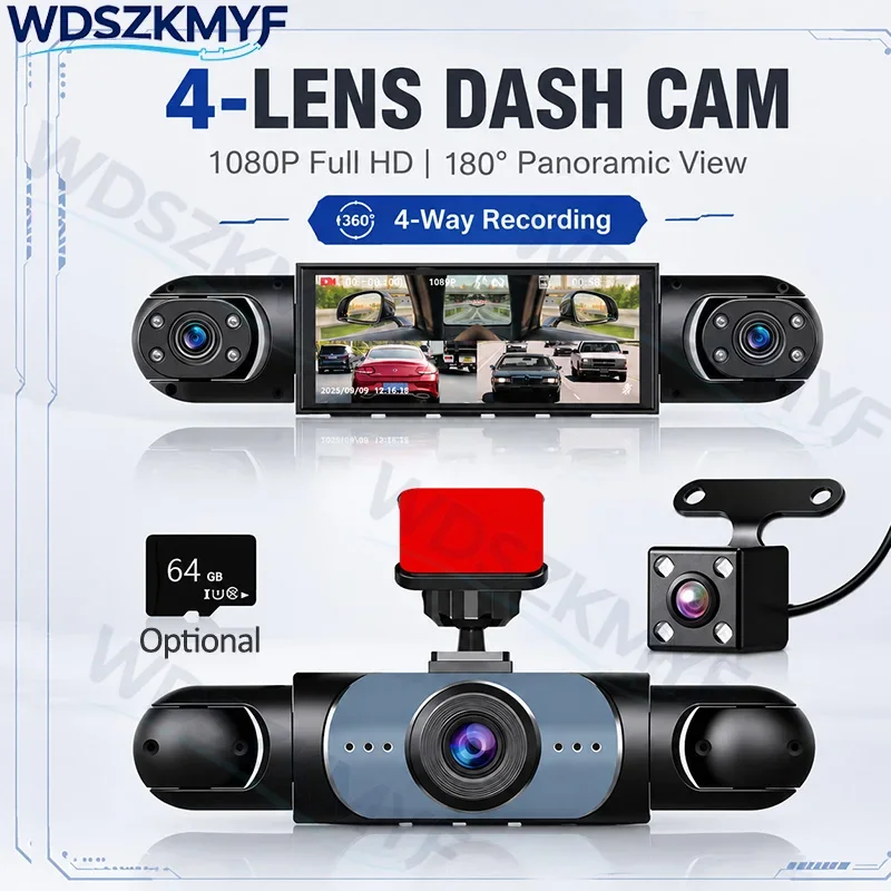 New 2026 3/4 Lens Car Camera HD 1080P 360° Dash Cam Car recording camera Car DVR Front Left right Rear View Camera Night Vision