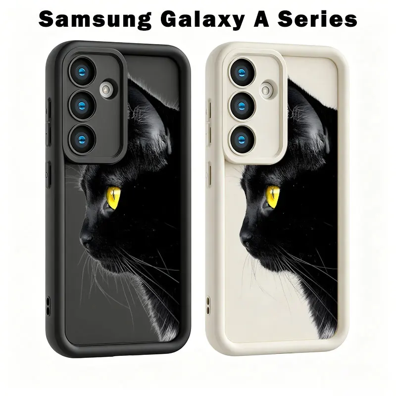 Black Cat Yellow Eye Case For Samsung A73 A71 A57 A56 A55 A54 A53 A52 A36 A35 A34 A33 A32 A26 A25 A24 A17 A16 A15 A14 A07