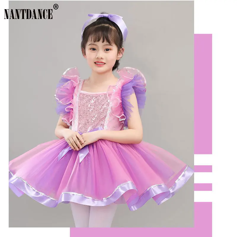 Kids Ballroom Clothing Sequined Tulle Party Prom Dresses For Girl Gown Children Evening Dresses Pink Girls Modern Dance Dress