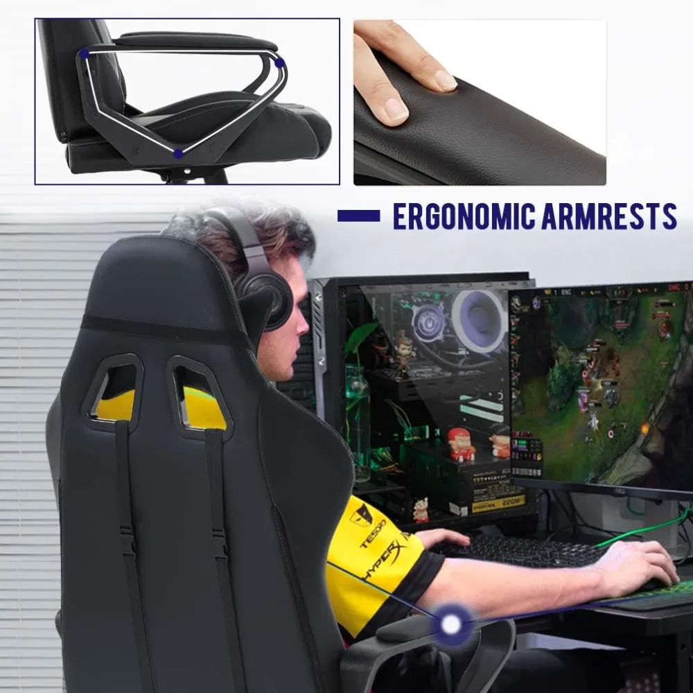 High-Back Gaming Chair PC Office Chair Computer Racing  PU Desk Task  Ergonomic Executive Swivel Rolling  with