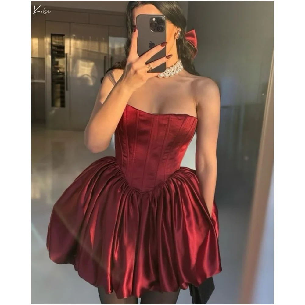 

Kobe Customized Strapless Mini A-line Prom Dress Sleeveless Satin Evening Dresses Red Luxuy Cocktail Party Party Dresses 2025