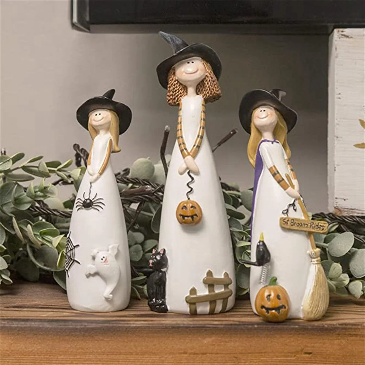 Halloween Witch Figurines and Statues Home Decor Resin Witches Cute Elf Sculpture B