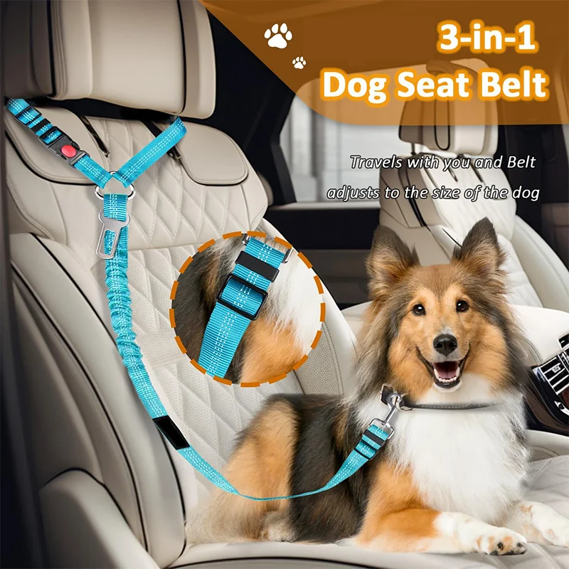 

Removable Dog Seat Belt Harness for Car, 3 in 1 Pet Dog Car Seatbelt Leash Retractable Restraint Secures to Vehicle Headrest