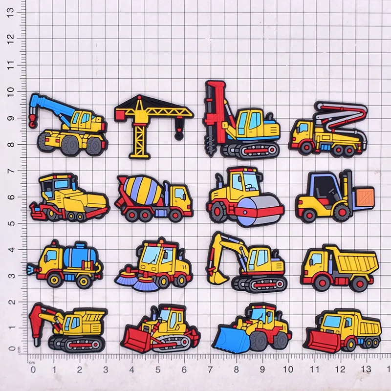Construction Vehicle Shoe Charms Cartoon Engineering Set PVC Excavator Mixer Replaceable Shoe Accessories for Clog Sandals Gifts