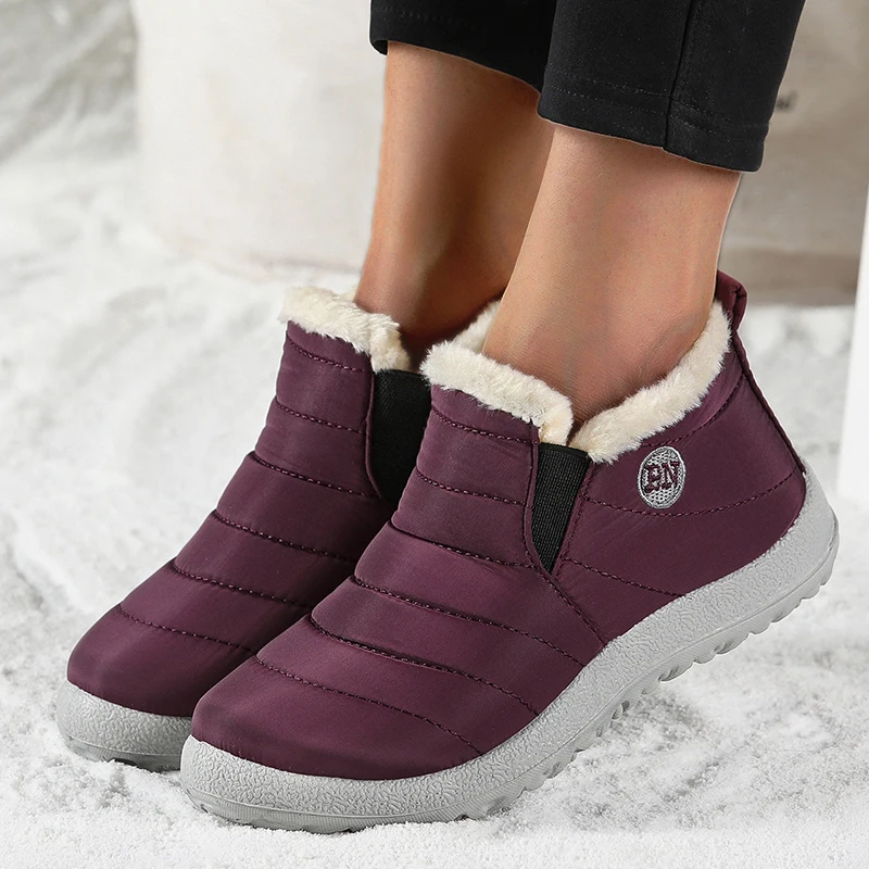 Boots Woman Snow 2025 Trend Women Booties Slip On Shoes Woman Solid Couple Waterproof Ankle Boots Soft Botas Mujer Winter Boots