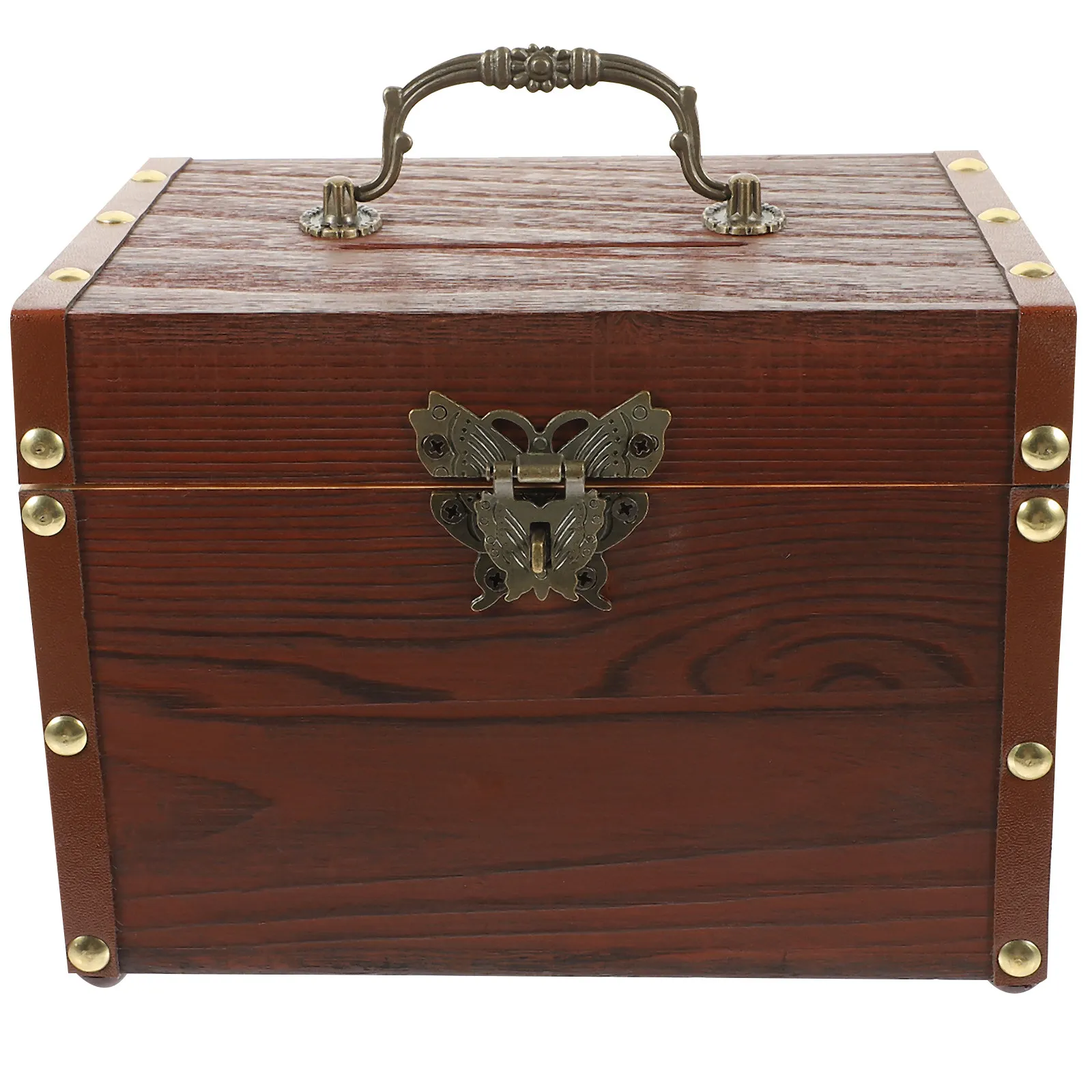 Retro Wooden Piggy Bank Treasure Chest Coin Box with Lid Lock for Home Office Vintage Jewelry Organizer Trinket Storage