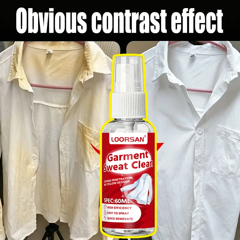 Spray anti-taches de sueur LOORSAN 60ML, nettoyant rapide pour col de chemise et taches jaunes tenaces sous les aisselles