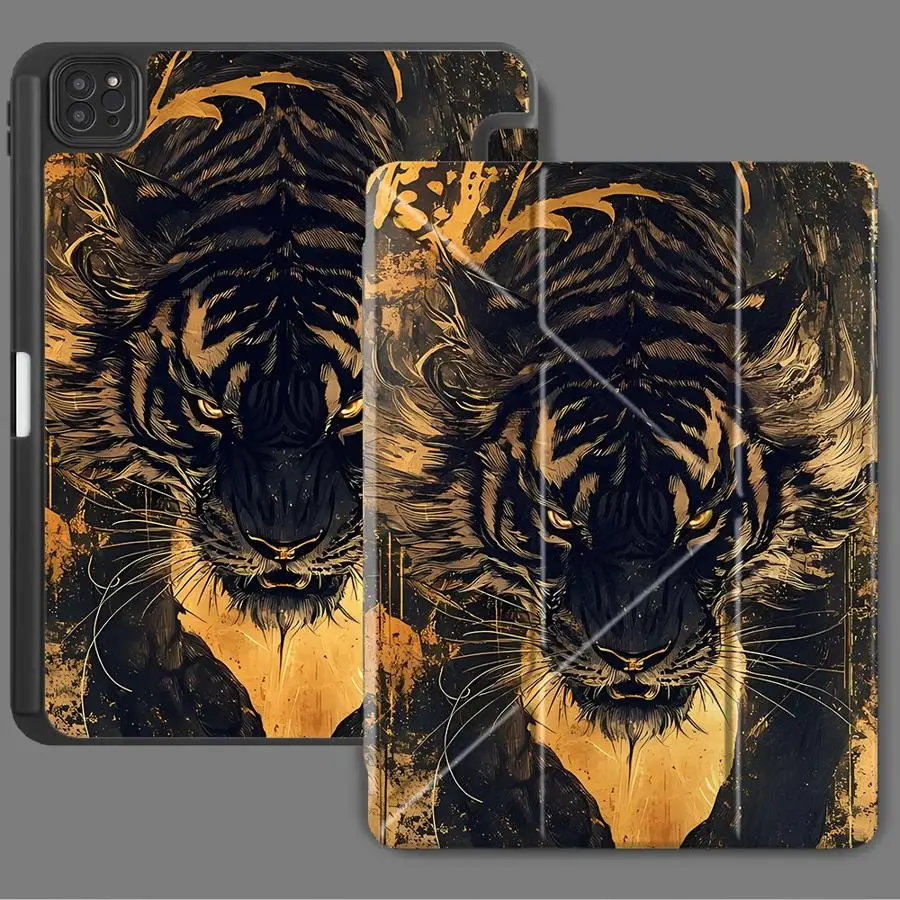 

Holder Cover Tablet Case For iPad Pro 11th 10th 9th 8th 7th 12.9inch Pro 2025 Air 4 5 M3 M2 M4 11inch Mini 6 7 Golden Tiger