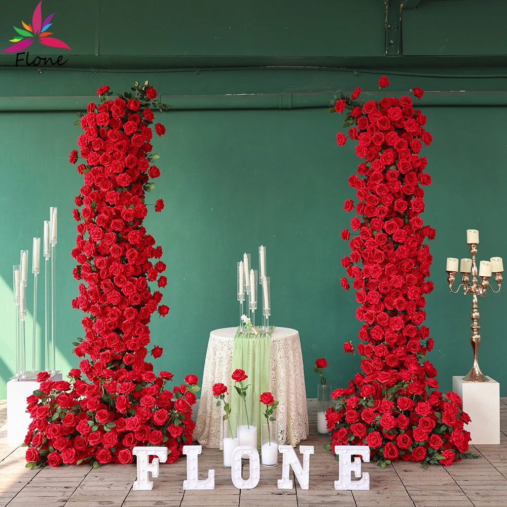 Red Artificial Flowers Arrangement Wedding Event Backdrop Decoration High-end Red Rose Fleurs Artificielles Mariage Decor HY2582