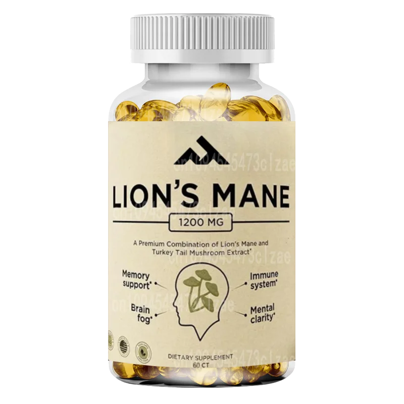 Lion Mane Supplement Capsules with Turkey Tail - Non GMO 1200mg Lion Mane Mushroom Supplement, 60 Capsules view 5