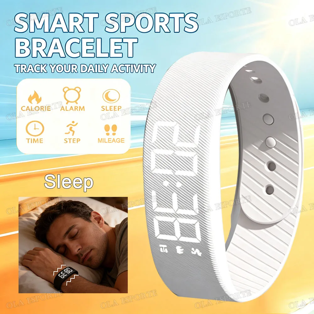 LED Digitale Wekkerhorloge, Verstelbaar, Snooze-proof Alarm, Armband met Stappenteller, Waterdicht, Trilalarm HT30