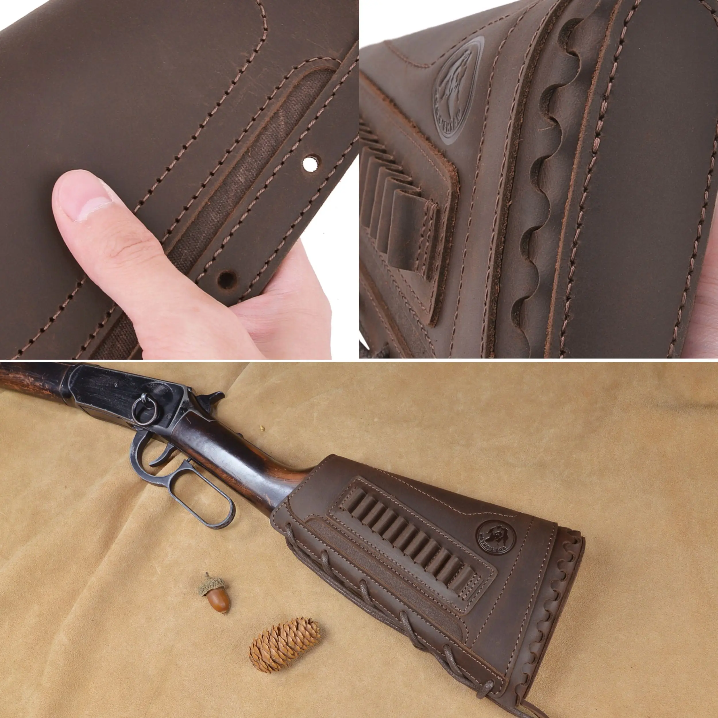 

Left Handed Leather Canvas Rifle Shotgun Buttstock Cover Rifle Ammo Holder for .308 .30-06 .30-30 .45-70 .22LR 16GA 20GA 12GA
