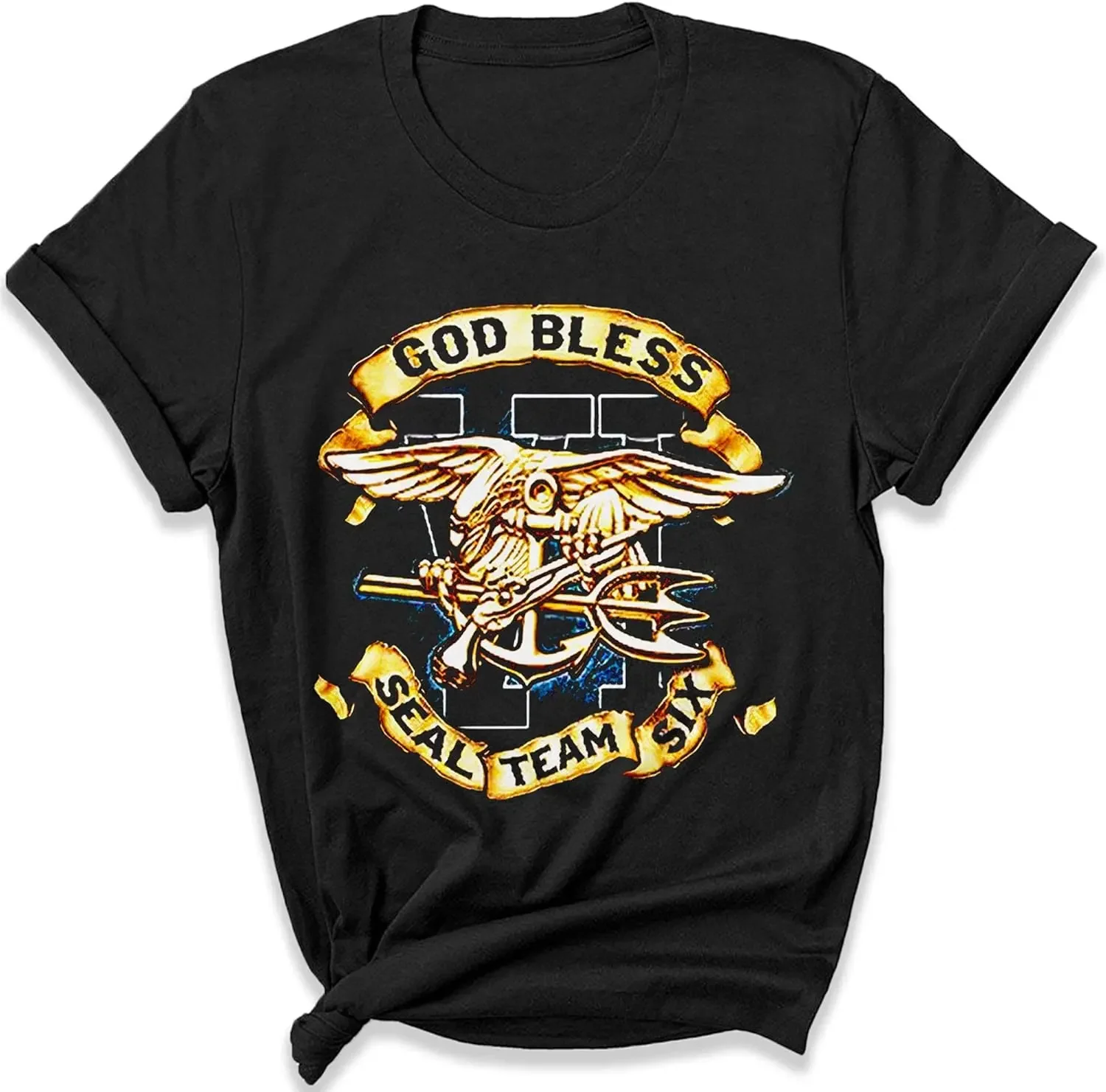 

Naval Seal God Bless Seal Team Six Memorial Day Gift T-Shirt 100% Cotton O-Neck Short Sleeve Summer Casual Mens T-shirt