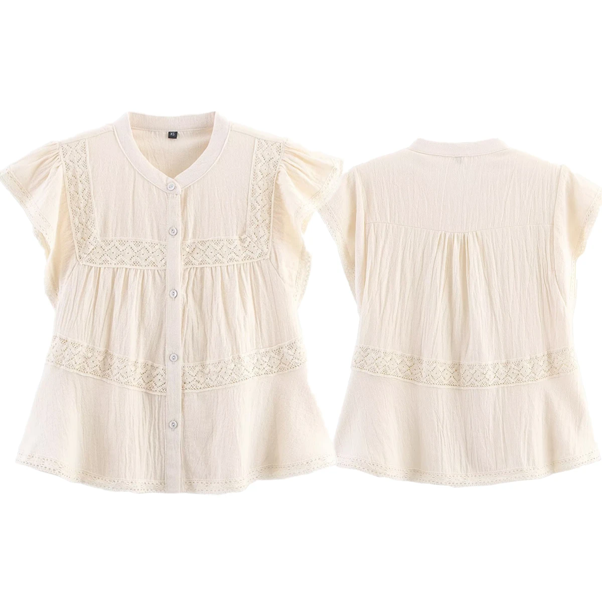 

Withered Summer Blouse French Country Style Cotton Embroidered Shirt Minimalist Lazy Off-White Sleeveless Shirt Women