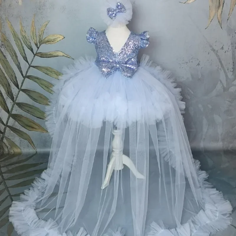 Vestido de encaje sin mangas para niña, vestido hasta la rodilla, cuello redondo, boda, Princesa, fiesta de cumpleaños, primera comunión