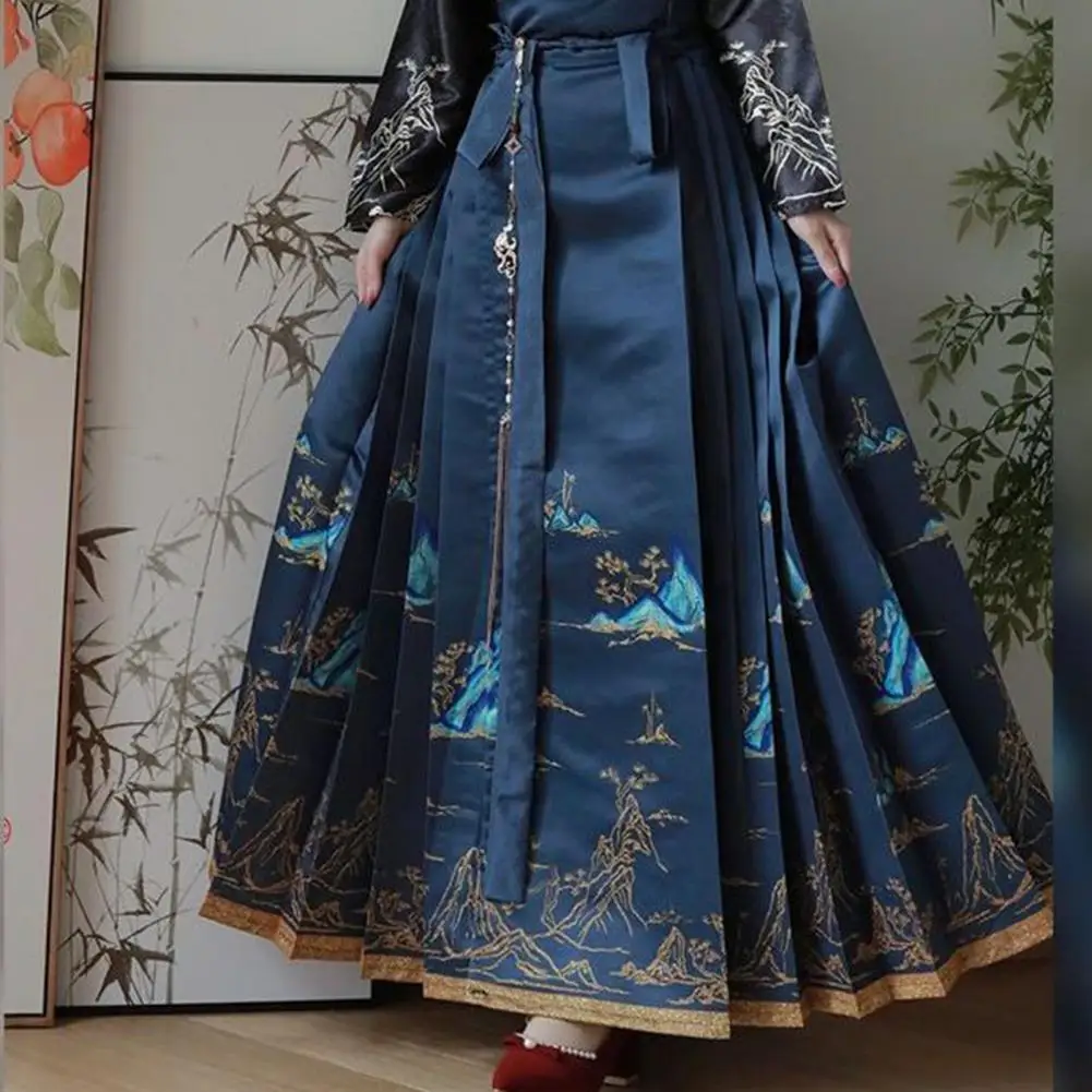 Horse-face Skirt Hanfu Skirt Costume Retro Print Pleated Big Swing Mamianqun Ming Dynasty Dance Performance Chinese Dress