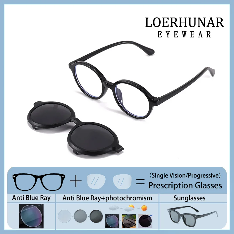 

New Set of Glasses Round Frame Dual-purpose Anti Blue Light Prescription Myopia Photochromic Polarized Light Children Eyeglass