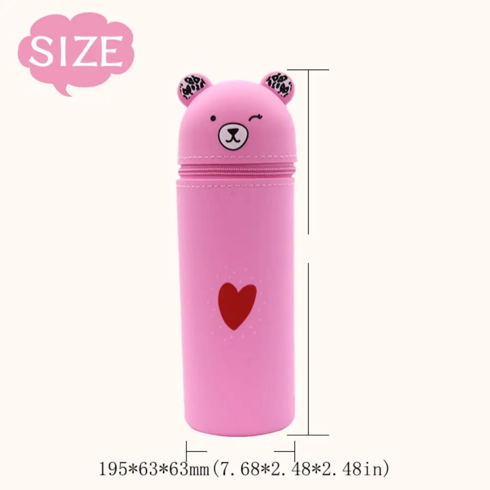 INS Silicone Cartoon Bear Pencil Case Soft Retractable Pencil Pouch Creative Stand Up Stationery Box Student