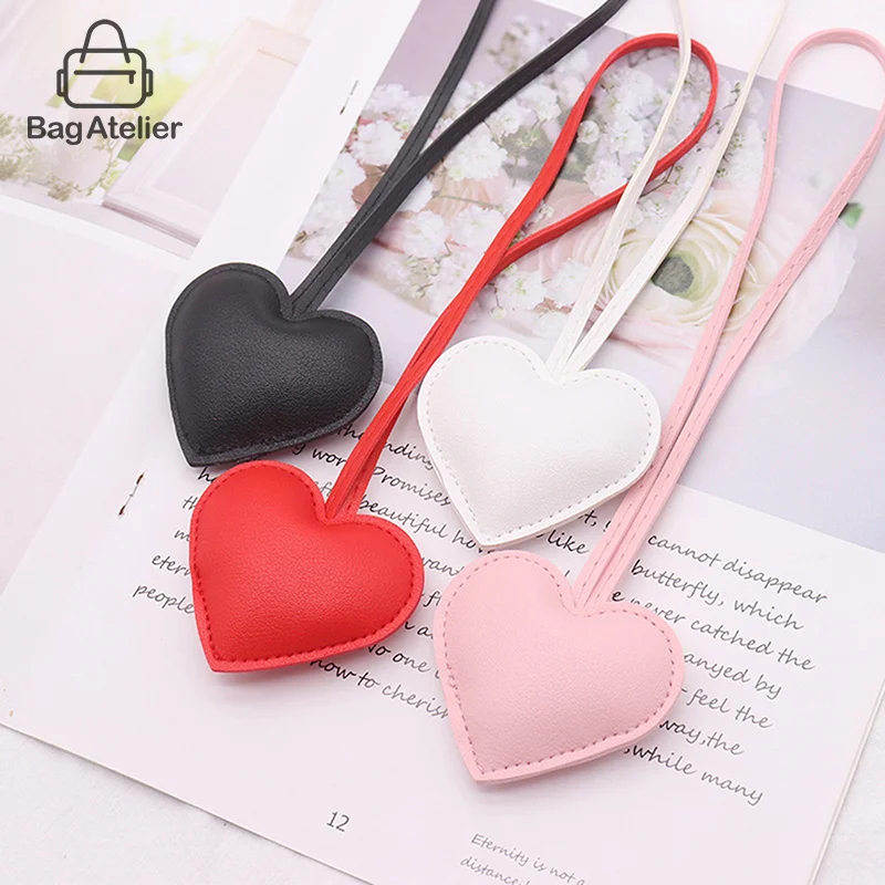 Fashion Cute PU Leather Keychain Pendant Handmade Heart Shaped Car Keychain Female Bag Charm Accessories Jewelry Gifts