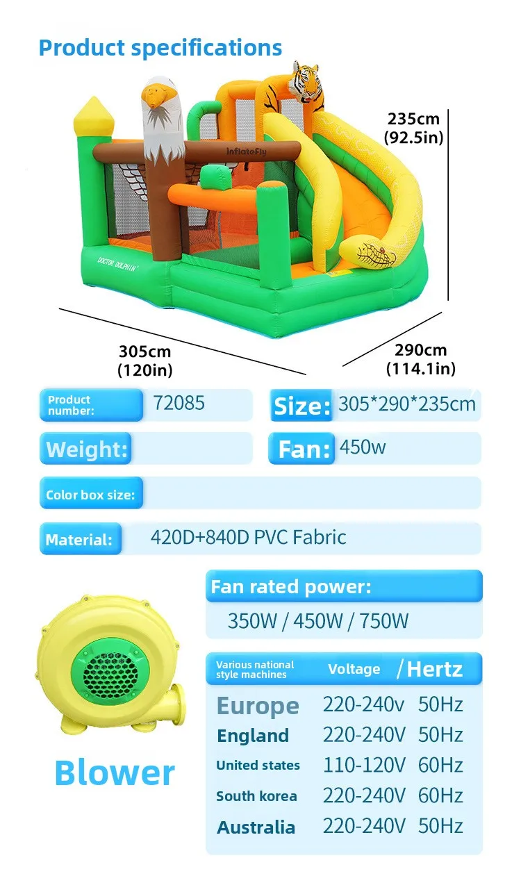 돌고래 박사 바운스 하우스 풍선 바운시 캐슬 동물 스타일 슬라이드 미니 바운스 하우스 어린이 선물 장난감