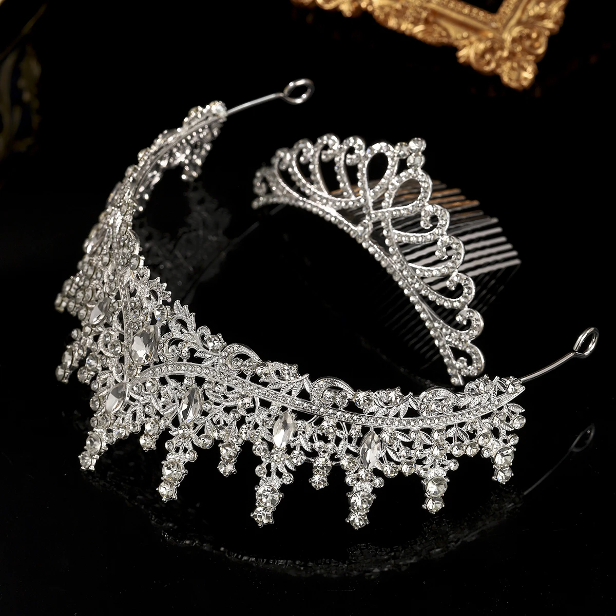 مجموعة تيارا الزفاف الكريستالية الرائعة من الفضة، تاج لطيف مع أمشاط الشعر، أغطية الرأس لحفلات الأم والبنت، إكسسوارات الشعر #3