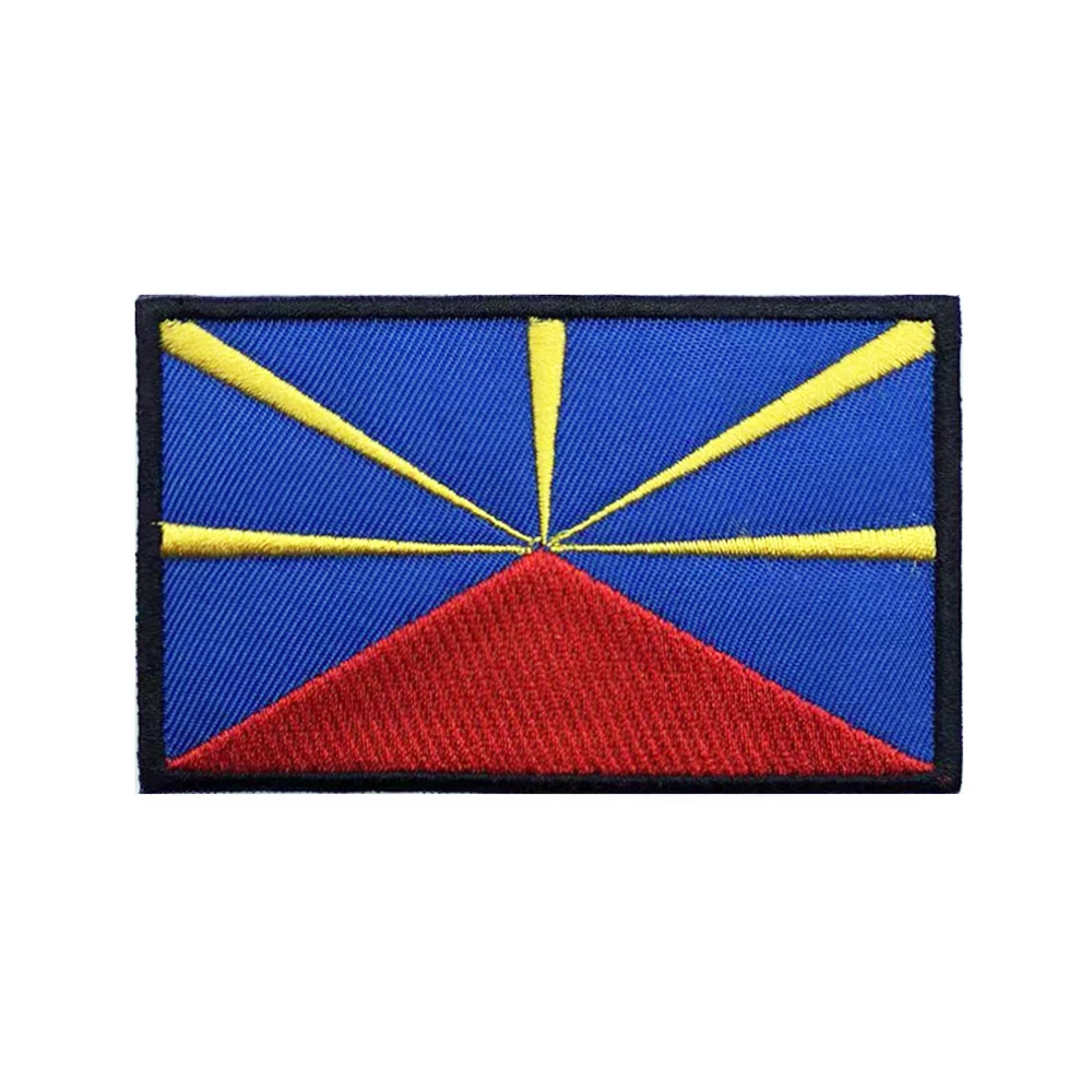 Niwang Island Flag Reunion Patches Armband Embroidered Patch Hook & Loop Iron On Embroidery  Badge Military Stripe