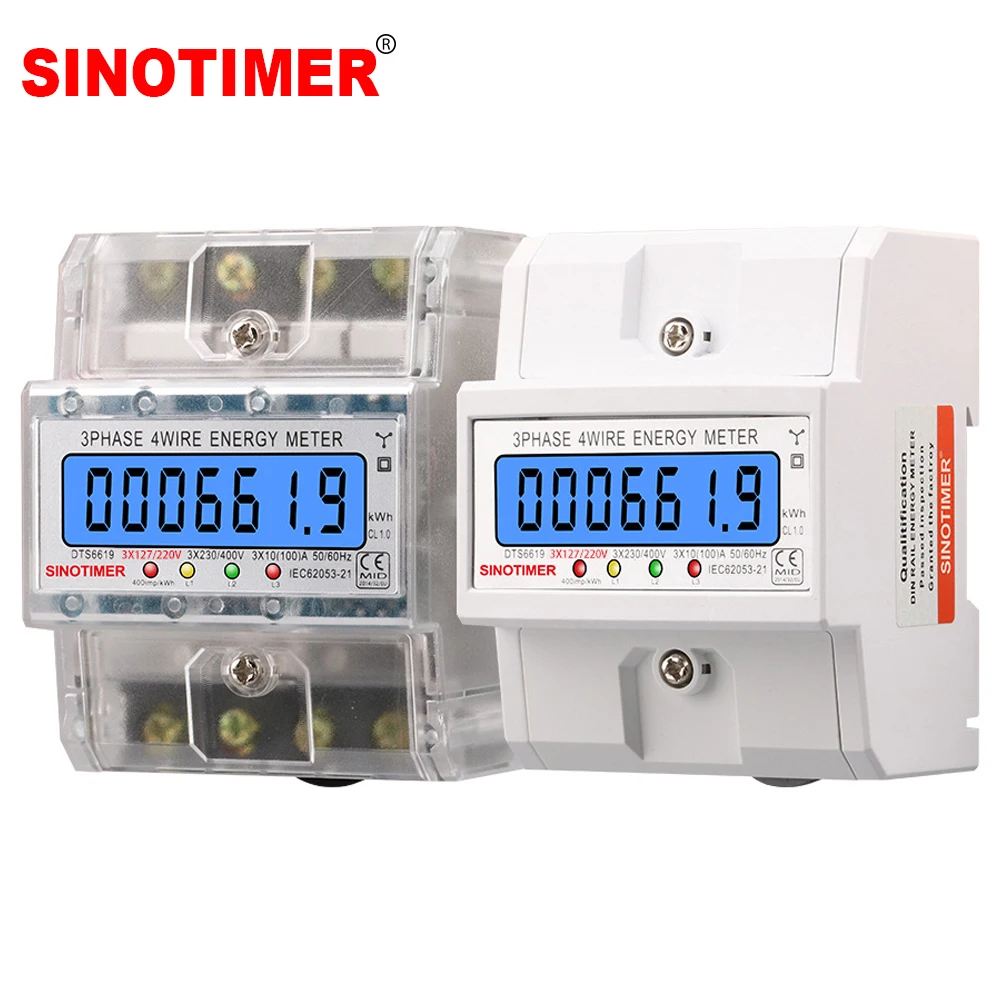 3 Phase 4 Wires Din Rail Energy Meter Power Consumption Monitor kWh Meter Wattmeter 220V AC 400V 100A Electrical Instruments