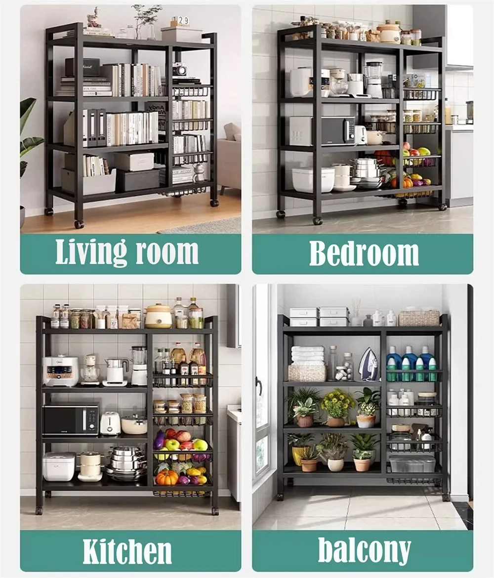 أرفف مطبخ متعددة الوظائف مع 4 سلال سلكية رف تخزين للفواكه والخضروات خزانة جانبية لتناول الطعام على الأرض #3