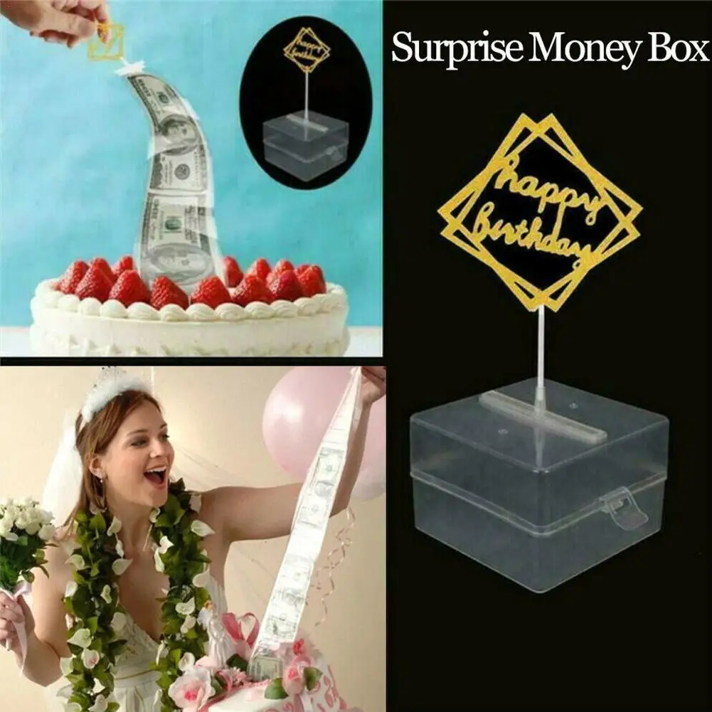 Baking Decoration Transparent Money Pulling Box Send Bag Cake Supplies Birthday Cake Decoration Cake Cash for Party Decorate