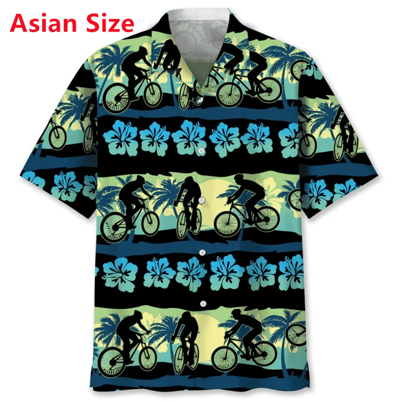 3D Print Tropical Cycling Hawaiian Shirt For Men Summer Casual Button Beach Shirts Blouse Mens Lapel Bike Printed Aloha Shirts