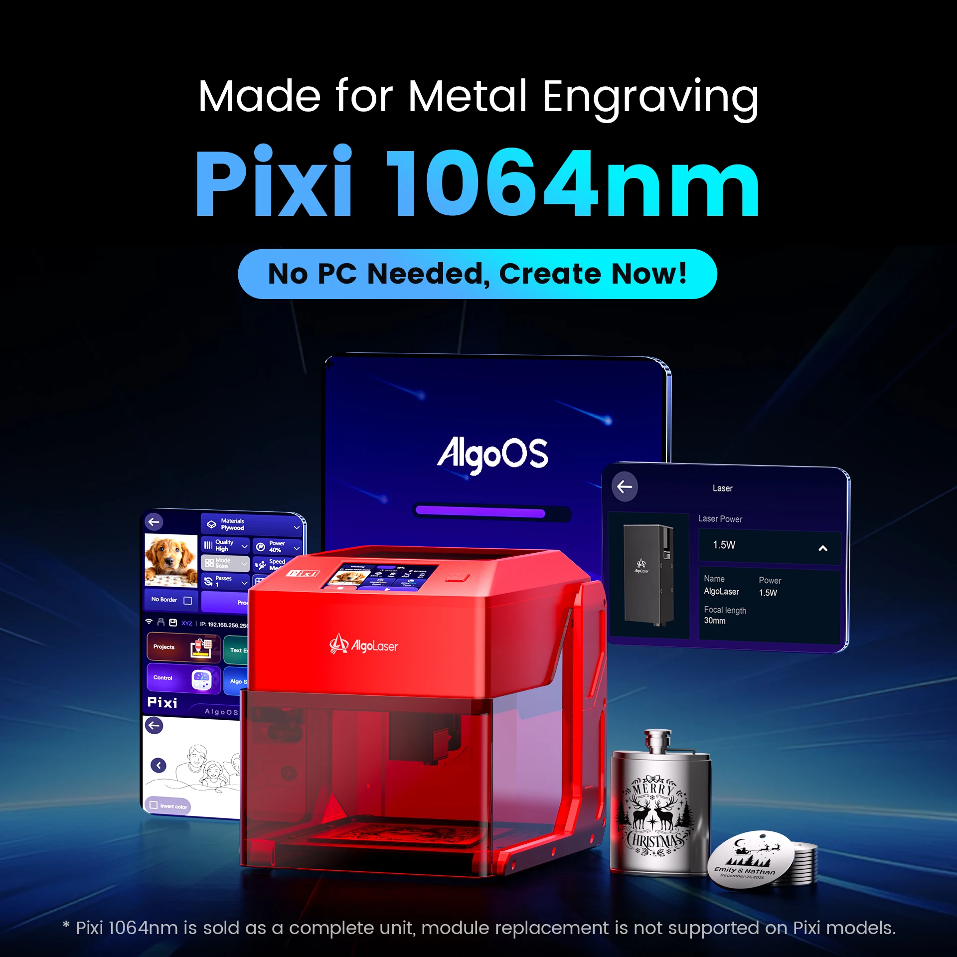 AlgoLaser 1064nm Infrared Laser Marking Machine 3.5" Touchscreen AlgoOS WiFi App Control for Metal Jewelry Nameplate DIY Custom