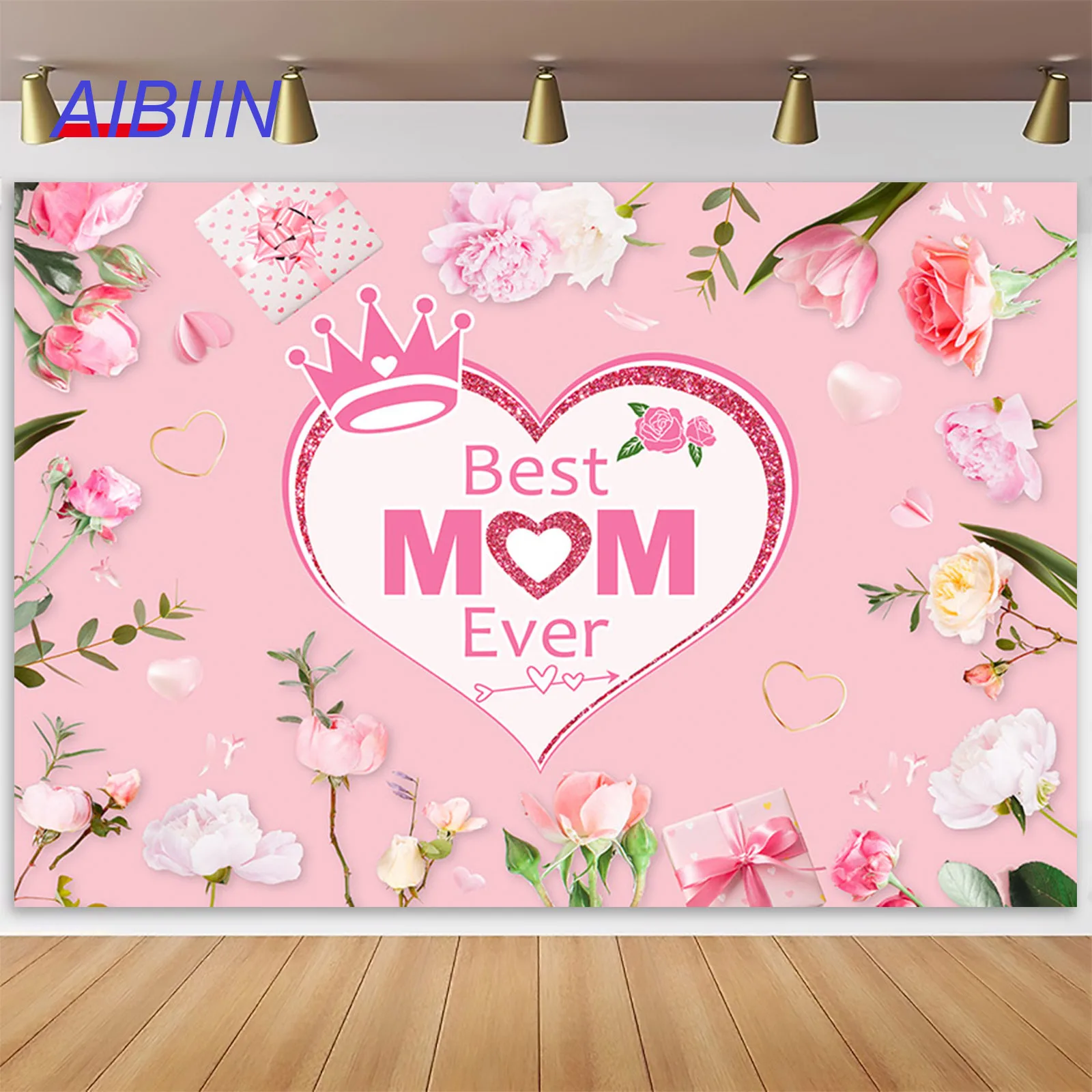 

AIBIIN Happy Mother’s Day Backdrops Pink Flower Best Mom Ever Photography Background Party Decor Mum Portrait Photozone