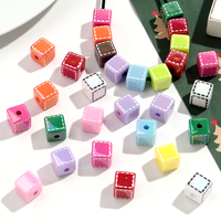 10Pcs/lot Colorful Acrylic Print 14mm Square Loose Spacer Beads for DIY Christmas Jewelry Keychain Craft Ornament Accessories