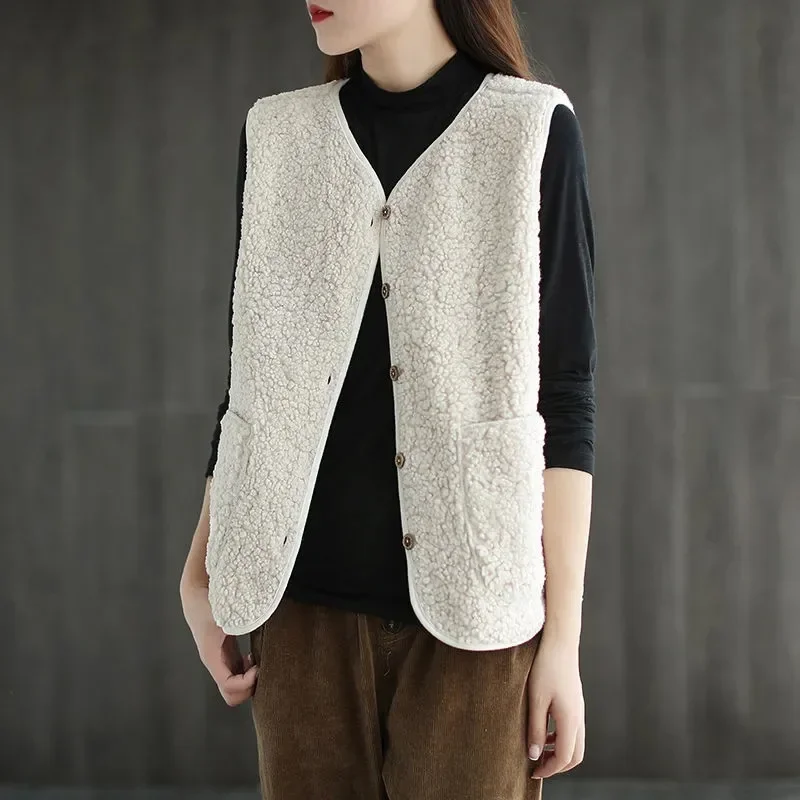 Korean New Vests 2024 Spring Autumn Vest Women Waistcoat Winter Warm Thick Fleece Vests Women Sleeveless Jacket Ladies Waistcoat